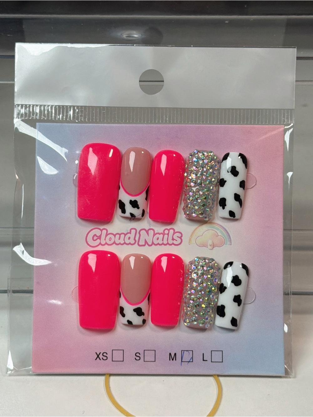 Hot Pink Cowprint & Glitter Press-On Nail Set